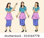 Set retro housewife woman wife girl. Art pop style