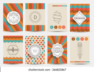 Set of Retro Insignias, Logotypes, brochures in vintage style. Vector design templates.  Set of . Business Signs, Logos, Identity Elements, Labels, Badges, Frames, backgrounds. 
