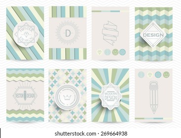 Set of Retro Insignias, Logotypes, brochures in vintage style. Vector design templates.  Set of . Business Signs, Logos, Identity Elements, Labels, Badges, Frames, backgrounds. 