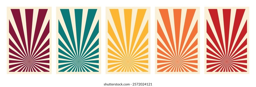 Set of Retro Inspired Vertical Posters Background Templates. Abstract patterns with colorful rays. Vector illustration
