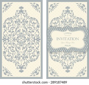 set of retro Invitations or wedding cards with damask background