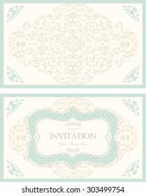 set of retro Invitations or wedding cards with damask background