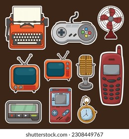 Set of Retro Items Cute Sticker Illustration