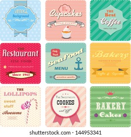 Set of retro label for bakery, coffee shop,  restaurant.Vintage cards