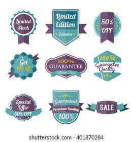 Set of retro labels and banners isolated on white. Vector Illustration. Special offer banner. Premium quality label. Sale stamp. Big Clearance. vector layout
