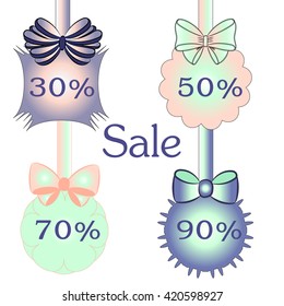 Set Retro Labels with bows. Vector illustration