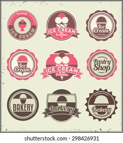 Set of retro labels. Ice cream, bakery, pastry. 