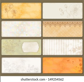 Set of retro labels, old paper textures in vintage style with free place for your text.