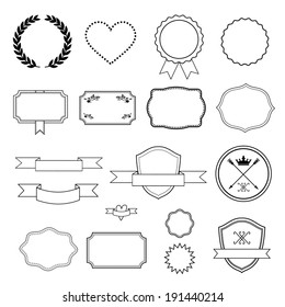 Set of retro labels, ribbons,  laurel wreath and cards for vintage design. Vector illustration.