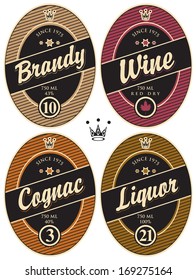 set of retro labels for various alcoholic beverages