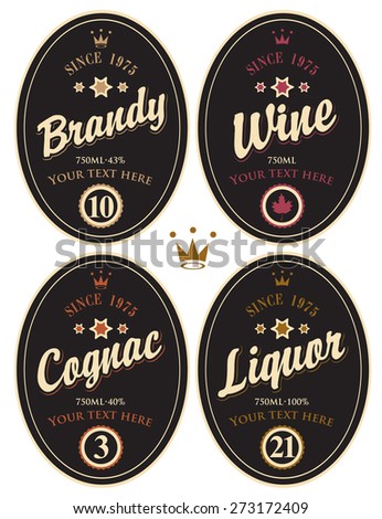 set of retro labels for various alcoholic beverages