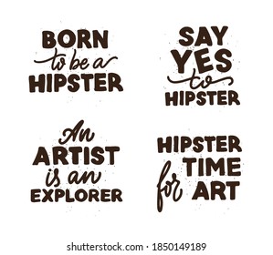 Satz von Retro-Buchstaben. Es gibt Kompositionen über Hipster und Künstler. Vintage-Kollektion für Familiendesign, Kleidung, Werbung usw. Dies ist eine Vektorgrafik 