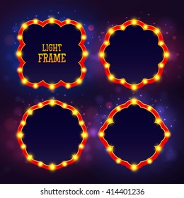 Set retro light frame. Bulb frame vector illustration.