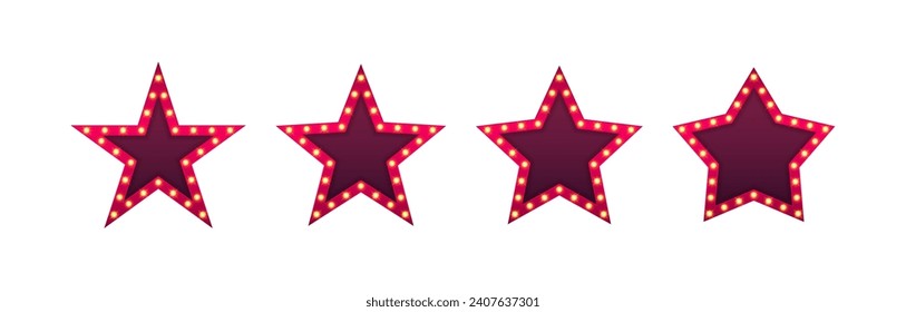 Set of retro lightbox in star shape. Star design for hotel, rating, event, show. Vector illustration.