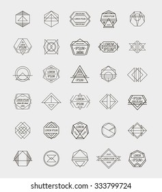 Set of retro line abstract hipster monochrome geometric badge logo, icon, logotype design templates 