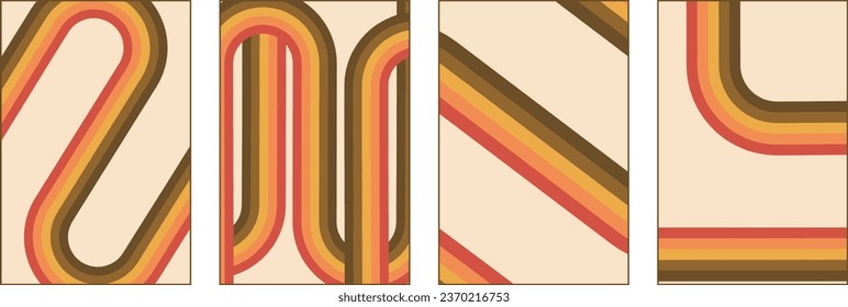 conjunto de líneas retro fondo. Diseño de ilustraciones vectoriales en rayas circulares coloridas de los años 60 y 70.
