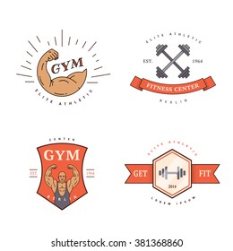 Set of retro logos for the gym. logo templates in vintage style for sport. Vector illustration