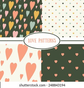 Set of retro love patterns. Seamless vector background.