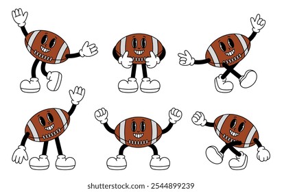 Set of retro mascot characters. American football ball