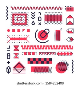 Set of retro memphis style geometric elements. 90s trends.  Design elements for magazine, flyers, billboard, sale. Retro funky graphics. Modern vector illustration.