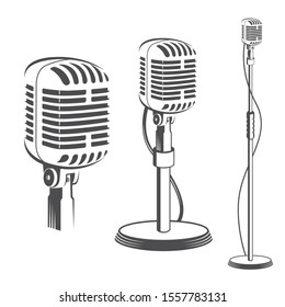set of retro microphone images isolated on white background