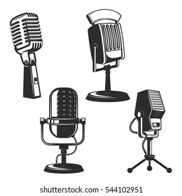 Set of retro microphones isolated on white background. Vector illustration.