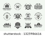 Set of retro mining or construction logos, badges, emblems and labels in vintage style. Monochrome Graphic Art. Vector Illustration. 
