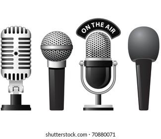 Set of retro and modern microphones in different styles