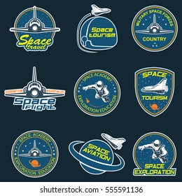 Set of retro and modern space travel badges and labels