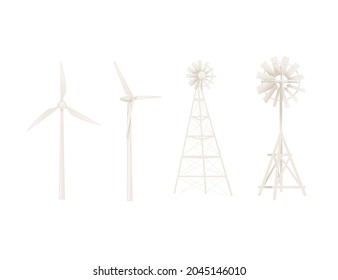 Set of retro and modern windmill for energy power collection vector illustration on white background