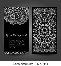 Set retro monochrome business card. Vector background. Card or invitation. Vintage decorative elements. Hand drawn. Islam, Arabic, Indian, ottoman motifs. EPS