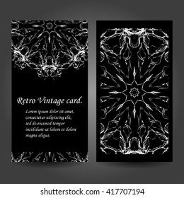Set retro monochrome business card. Vector background. Card or invitation. Vintage decorative elements. Hand drawn. Islam, Arabic, Indian, ottoman motifs. EPS