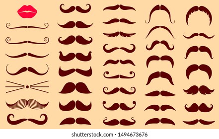 Set of retro moustache, isolated flat icons. Mustaches symbol for decorating photos. Userfriendly Vector Illustration