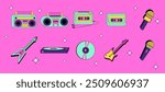 Set of retro music equipment 90s. Vector