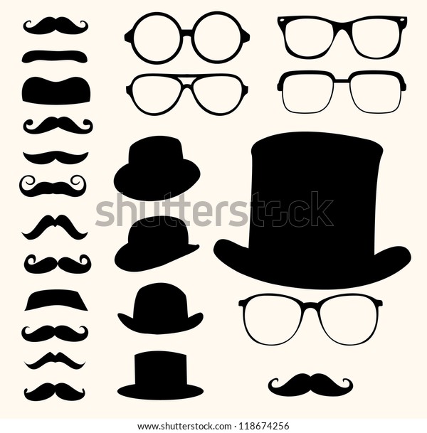 Set Retro Mustaches Hats Glasses Stock Vector (Royalty Free) 118674256