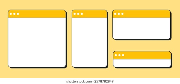 Set of retro notification desktop browser dialog window templates. Vector flat illustration