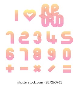Set of retro numbers zero to nine striped pattern. 