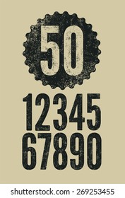 Set Of Retro Numerals With Letterpress Effect. Vector Illustration.