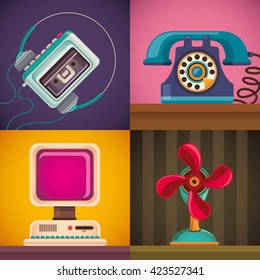 Set of retro objects illustration. Vector illustration.