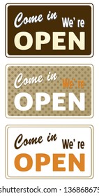 Set of retro open signs isolated on white