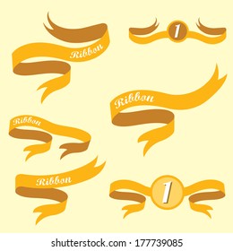 Set of retro orange ribbons and labels. Vector illustration. orange bow collection