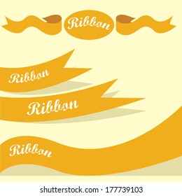 Set of retro orange ribbons and labels. Vector illustration. orange bow collection