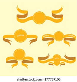 Set of retro orange ribbons and labels. Vector illustration. orange bow collection