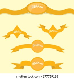 Set of retro orange ribbons and labels. Vector illustration. orange bow collection