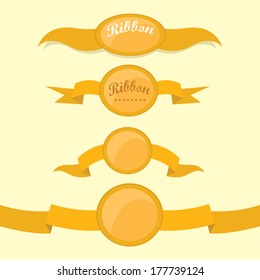 Set of retro orange ribbons and labels. Vector illustration. orange bow collection