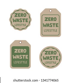 Set of retro organic cardboard labels isolated on white background for packaging, flyers or banners design. Vector collection of kraft paper tags with lettering Zero Waste lifestyle.