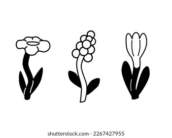 Set von Retro-Umriss-Tulpen. Frühlingsblume einzeln auf weißem Hintergrund.