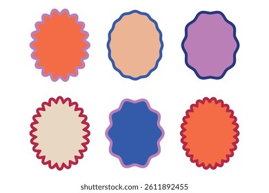 Set of retro oval frames with wavy edges. Vector illustration of scalloped borders.