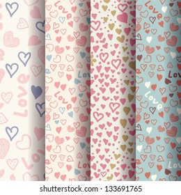 set of retro patterns with colorful hearts