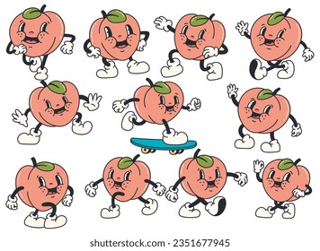 Set of Retro Peach Cartoon